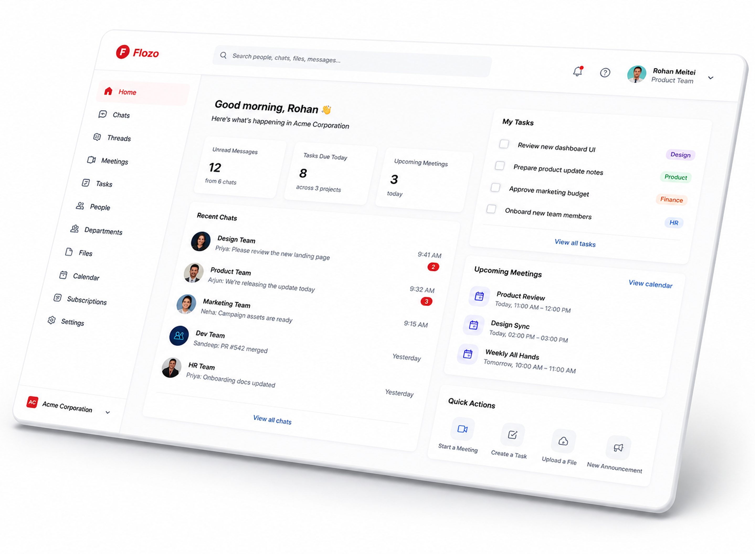 Flozo Workspace 3D Dashboard Preview